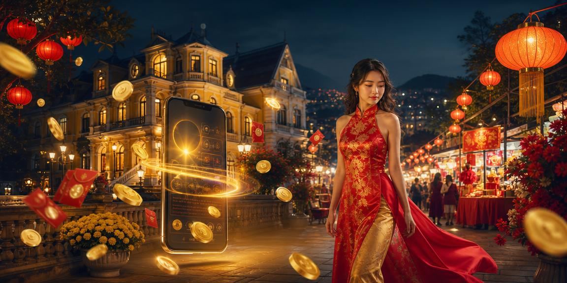 Cảnh phố đêm với phong bao lì xì đỏ tại Đà Lạt